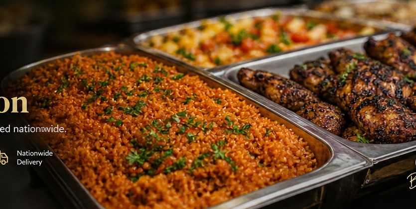 Jollof rice and grilled chicken catering